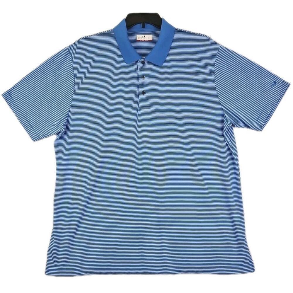 Grand Slam ~Men's Size XXL~ Blue Striped Performance Golf Shirt Polo.